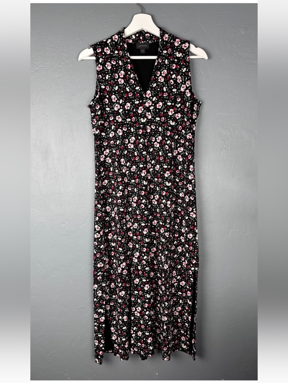 J. Jill Sz Small Petite Black Floral Sleeveless Jersey Maxi Dress
